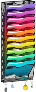 Gawerk Hanging Wall File Organizer with 5 Hooks - Wall Mounted Mail Paper Document Folder Holder, Sturdy Mesh Magazine Rack for Office Home (12+1 Tier) - size: 12+1 Tier