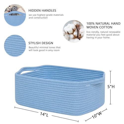 CubesLand Cute and Durable Small Cotton Rope Basket for Organizing, Woven Closet Storage Bin,Shelves Closet Storage Basket, Bathroom Storage Organizer Bin, Nursery Toy Basket Bin, Blue Basket - color: Blue, size: 14''x10''x5''
