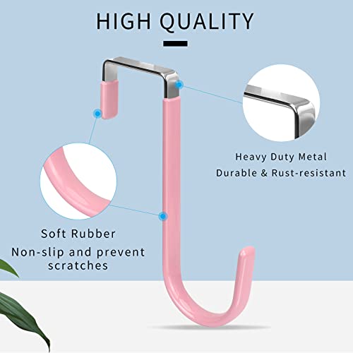 FYY Over The Door Hooks, 4 Pack Door Hangers Hooks with Rubber Prevent Scratches Heavy Duty Organizer Hooks for Living Room, Bathroom, Bedroom Hanging Clothes, Towels, Hats, Coats, Bags Pink - color: A Pink, size: Short, style: 4 Pack