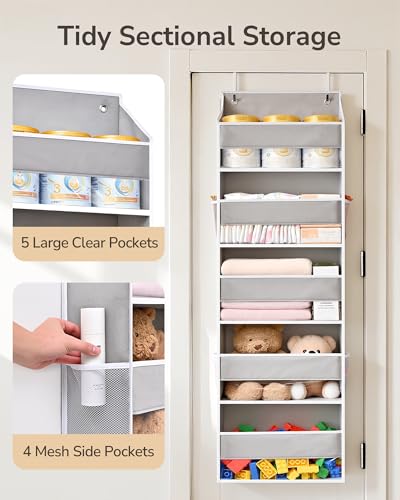 ULG 2-Pack Over-The-Door Organizer 5 Tiers, – Hanging Storage Organizer with 4 Mesh Side Pockets,Space Saving Closet Door Organizer for Clothes, Shoes, Toys, Accessories Light Gray - color: Light Grey, size: 2 Pack