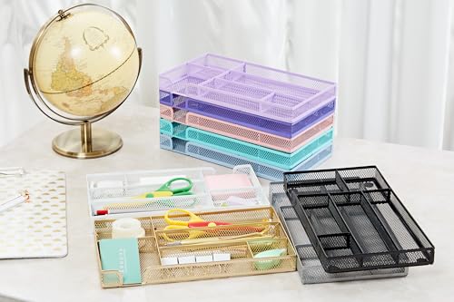 Annova Desk Drawer Organizer Tray for Office Organization - Metal Mesh - Storage Tray with Dividers for Pens, Desktop Accessories, Bathroom, Kitchen, Makeup and Office Supplies (Small, Gold) - color: Gold, size: Small