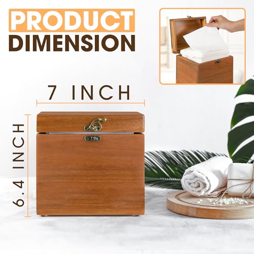 Acacia Box for 50 Disposable Clean Skin Towels XL (Towels NOT Included), Wooden Container for Face Towelettes Bathroom Counter Storage, Stone Bin for Cleansing Facial Dry Wipes