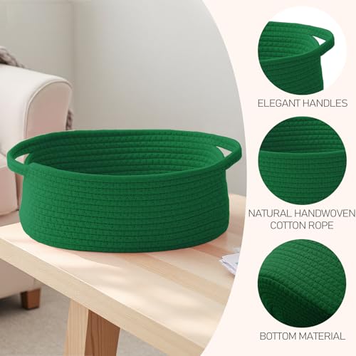 JMvicyroam Woven Basket,Small Rope Storage Bin with Handles & Ribbon Bag, Organizer for Shelves Closets,Gift Basket Empty for Birthday,Books,Dog Toys, Green/3 Pack - color: Green, size: 3 Pack