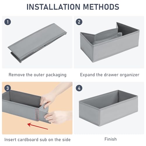 DIMJ Drawer Organizer Clothes - Small Dresser Organizer Underwear Drawer Organizer for Baby Clothes, Socks, Underwear, Bra, Belt, Tie - Grey - color: Grey, size: Set of 3