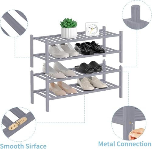 RONGJlA 4 Tier Bamboo Shoe Rack for Closet Free Standing Wood Shoe Shelf Storage Organizer for Entryway Small Space Stackable, Gray - color: Grey, size: 4-Tier-Regular