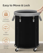 STORAGE MANIAC Rolling Laundry Hamper with Wheels 110L Laundry Basket, Round Laundry Cart with Metal Frame and Removable Bag, Clothes Hamper for Bedroom, Bathroom, Dorm Room, Laundry Room, Black - color: Black