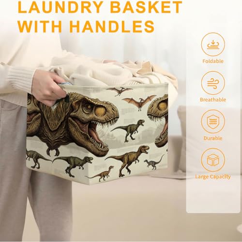 56L Dinosaur Laundry Basket Dirty Clothes Hamper with Handles,Foldable Blanket Storage Large Laundry Hamper with Waterproof,Toy Storage Bin Organizer,Clothes Organizer,Home Decor Gift - color: Dinosaur