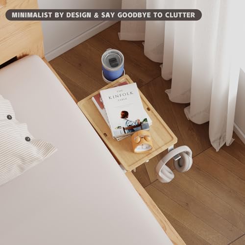 Magheo Bedside Shelf Wood, Foldable Clip-On Bed Shelf for Top Bunk Space Saving Bed Side Table Tray for College Dorm Essentials,Loft Nightstand Organizer Tray with Removable Cup Holder, Hooks - size: Foldable+cup holder/hooks