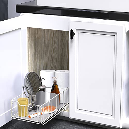 Simple Houseware Pull-Out Cabinet Sliding Basket Organizer, 17.2" D x 9.7" W x 5" H – White, Ideal for Kitchen and Bathroom Cabinet Storage, Under Sink or Pantry Organization - color: White