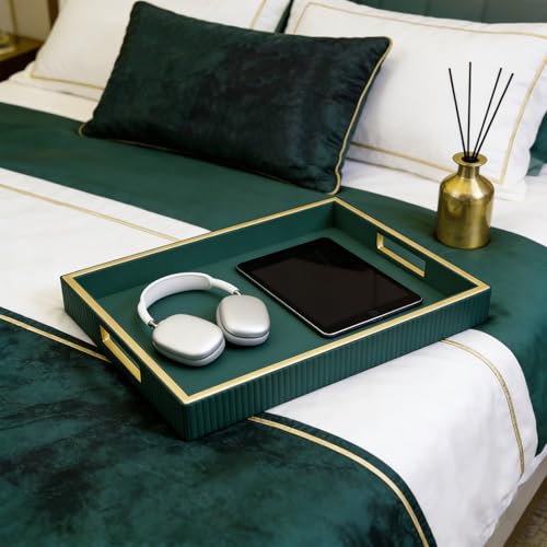 SANZIE Leather Tray Desktop Storage Organizer Premium Serving Tray Decorative Tray Valet Tray for Sundries Cosmetics Keys Phone Wallet Cutlery (Green Holder) - color: Green Holder