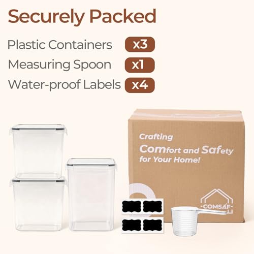 ComSaf Flour Sugar Storage Containers Set of 3 (5.2L/5.5Qt) (2.5L/2.6Qt*2), Large Airtight Food Storage Containers with Lids, Plastic Canisters Sets for Kitchen, Pantry Organizers for Rice and Baking - size: 5.5Qt/2.6Qt-Square