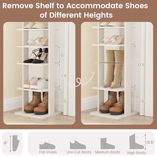 Tangkula 8-Tier Vertical Shoe Rack, Space-Saving Corner Shoe Organizer for 7 Pairs, Narrow Shoe Storage for Entryway, Front Door, or Closet - color: White, size: 10" x 11" x 43.5"