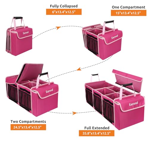 Collapsible Trunk Organizer with Insulated Leakproof Cooler Bag,Removable Lid,Adjustable Securing Straps,3 Compartments Trunk Organizer for SUV,Truck,Sedan(Pink) - color: Pink, size: With Cooler