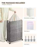 Greenstell Laundry Hamper with Wheels & Handles, 26.4 Gallon (100L) Slim Laundry Basket with 2 Removable Liner Bags & 2 Mesh Bags, Foldable Narrow Clothes Hamper for Bedroom, Bathroom, Closet, Grey - color: Grey, size: 100L (21.7 x 9.8 x 30.7 inches)