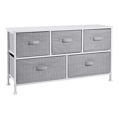 Amazon Basics Extra Wide Fabric 5-Drawer Storage Organizer Unit for Bedroom Closet, White - color: White