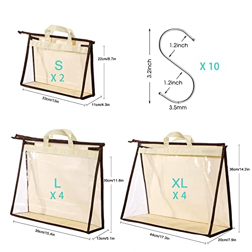CINPIUK 10 Set Handbag Storage Organizer Dust Bags for Purses Handbags Closet, Clear Purse Protector Storage Bag Dust Cover for Bags, Closet Organizer for Handbags with Hooks - color: Beige, size: 3 Sizes-10PCS