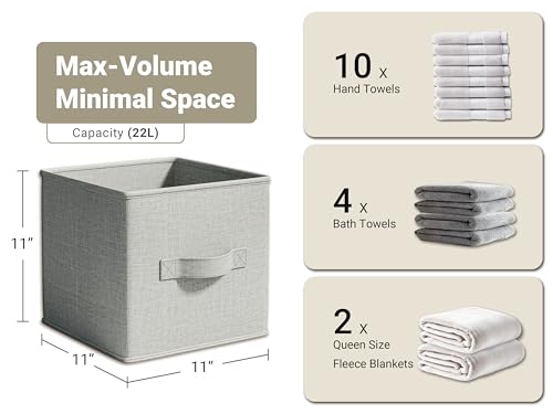 LayerSpace 4 Pack Foldable Fabric Closet Storage Bins, 11Inch Organizer Cubes with Handles, Linen Storage Boxes for Clothes, Toys, Books and Home Organization,Gray - color: Light Gray, size: 4pcs-11"x11"x11"