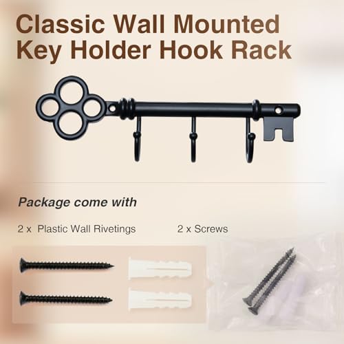 Classic Wall Mounted Key Holder Hook Rack, Vintage Key Rack for Entryway (Black) - color: Black