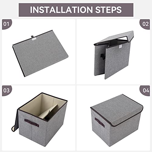 Bagnizer Large 17" 42 Quarts Collapsible Stackable Storage Bins with Lids [3-Pack] Foldable Fabric Linen Storage Boxes Cube, Closet Organizer Baskets with Label for Home (16.7 x 12 x 12, Gray) - color: Gray, size: Large - 3 Pack