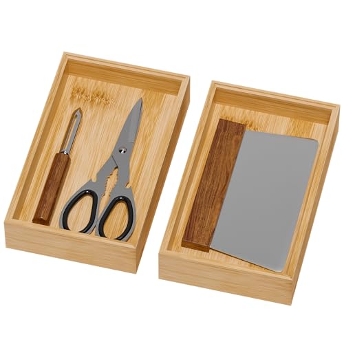 Lixple Bamboo Drawer Organizer for Kitchen Utensils, 2 Pack Stackable Bamboo Kitchen Drawer Organizers, Silverware & Utensil Drawer Trays, 10" x 6" x 2" (Outer), 9.3" x 5.3" x 1.3" (Inner) - color: Yellow, size: 10 x 6 x 2 Inch