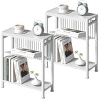 End Table Set of 2 for Small Space, 3-Tier Narrow Side Table with Magazine Holder,Small Nightstand, Skinny Snack Couch Table in Living Room, Bedroom Study and Balcony (White) - color: White-2pcs
