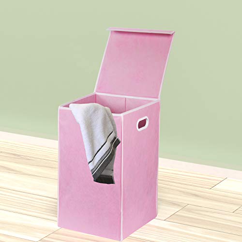 Simple Houseware Foldable Laundry Hamper Basket with Lid, Pink - color: Pink