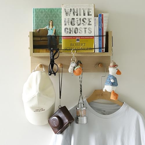 Entrance Coat Rack ，Coat Hooks, Wall-Mounted Wooden Hook Rack, Wall-Mounted Shelves are Very Suitable (Oak Color Finish-B-1) - style: Oak color finish-B-1
