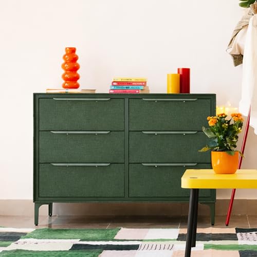 tinge Naima Premium Fabric Dresser - Strong Metal Frame, 6 Spacious Sag-Proof Drawers with Sleek Metal Handles - Premium & Durable Storage Solution for Your Home (Green) - color: Green, size: 14"D x 39.5"W x 28"H (6 Drawers)