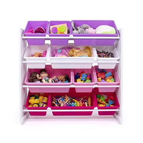 Humble Crew Toy Storage Organizer with 12 Removable Storage Bins for Kids Playroom, 4-Tier Toddler Toy Organization, White/Purple/Pink - color: White/Purple/Pink