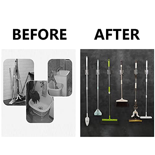 HANZE Stainless Steel Mop Broom Holder Organizer, Self Adhesive Wall Mounted Mop Organizer Storage Rack Clip for Kitchen Bathroom and Garage (Model 2 (4 Pakck)) - color: Model 2 (4 Pakck)