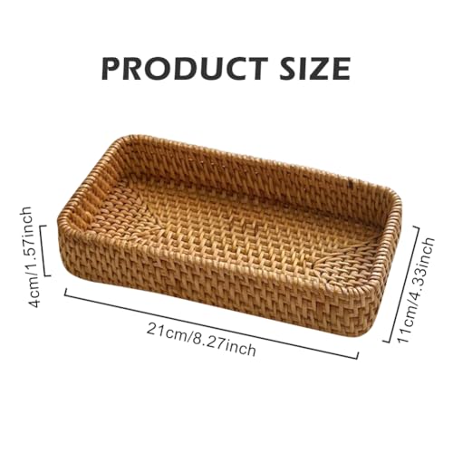 8in Rattan Bathroom Vanity Tray, Vintage Storage Basket Bin Toilet Paper Basket Small Narrow Guest Towel Napkin Holder for Bathroom Toilet Tank Vanity Countertop(Color:Brown)