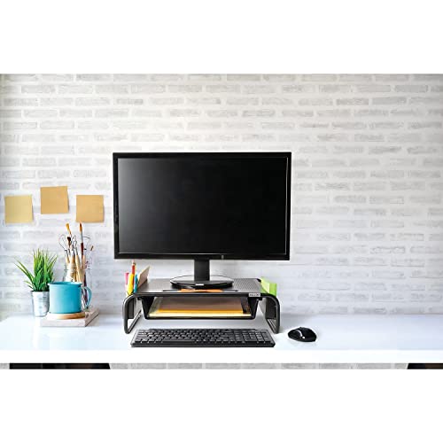 Allsop 32166 Metal Art Organizer 5 Riser Monitor Stand with Drawer and Side Caddies, Black