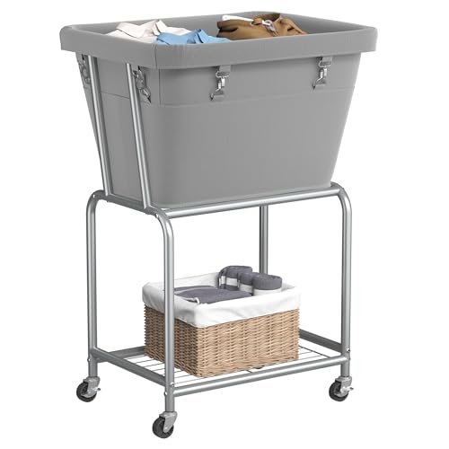 ELYKEN Rolling Laundry Hamper with Wheels, Laundry Cart with Removable Bag, Heavy Duty Metal Frame, 2-Tier Clothes Basket Hamper with Shelf for Closet, Bedroom, Bathroom, Laundry Room, Gray - color: Gray, size: 20.3"l X 15.9"w X 30.9"h