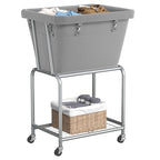 ELYKEN Rolling Laundry Hamper with Wheels, Laundry Cart with Removable Bag, Heavy Duty Metal Frame, 2-Tier Clothes Basket Hamper with Shelf for Closet, Bedroom, Bathroom, Laundry Room, Gray - color: Gray, size: 20.3"l X 15.9"w X 30.9"h