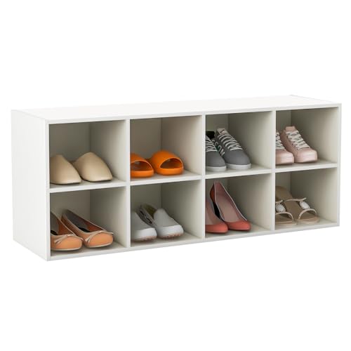 Tangkula 8 Cubbies Shoe Storage Bench, Shoe Organizer with 500 LBS Weight Capacity, Cubby Shoe Rack Storage Cabinet for Entryway, Hallway, Living Room and Bedroom (White) - color: White