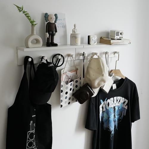 Entrance Coat Rack ，Coat Hooks, Wall-Mounted Wooden Hook Rack, Wall-Mounted Shelves are Very Suitable (White Color Finish—A-2) - style: White color finish—A-2