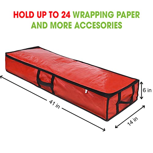 ProPik Wrapping Paper Storage Containers | Gift Wrap Organizer Under Bed 41”x14”x6” Fits 18-24 Rolls Fit Up to 40” Long Roll Wrap Storage Box Holder with Pockets for Ribbon Bows & Accessories (Red) - color: Red
