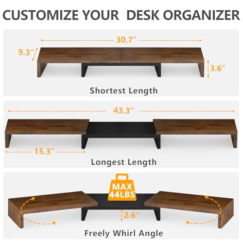 TAVR Dual Monitor Stand Riser, Computer Monitor Stands for 2 Monitors, Extra Long Multifunctional Desktop Organizer Riser for Computer, Laptop, PC, Printer, TV, Max 43.3" Length, Rustic Brown - color: Rustic Brown