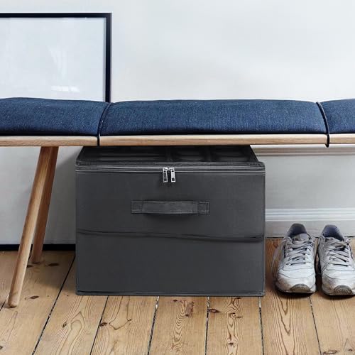 Under Bed Shoe Storage Organizer 16 Compartment, Foldable Shoe Organizer Under Bed with Clear PVC Lid, Shoe Storage Box with Zipper & Handle for Closet Bedroom, Grey, Pack of 2 - color: Grey