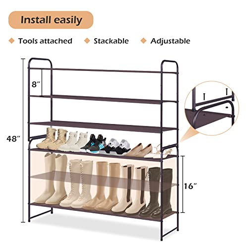 MISSLO Long 3 Tier Shoe Rack for Closet Shoe Organizer Storage Stackable Wide Shoe Shelf Holds 24 Pairs of Men Sneakers, Women Heels, Boots, Brown - color: Brown, size: 3 Tier