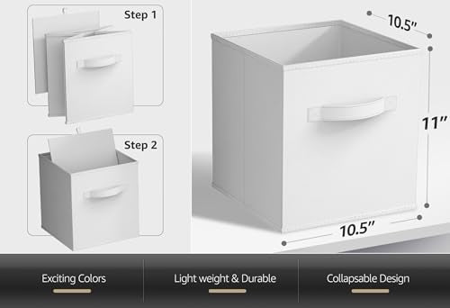 Sorbus Foldable Storage Cubes - 6 Pack, 11 Inch, White, Fabric, Foldable, Storage and Organization, Versatile Use, Collapsible Storage, Lightweight and Durable - color: White, size: 11 Inch