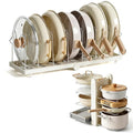 Foldable Pots and Pans Organizer Under Cabinet, 8 Adjustable Stainless Steel Dividers,28.5" L x 9.1" W x 9.9" H Expanded, Folds Flat, Heavy Duty Kitchen Cabinet Organizer with Lid Holder