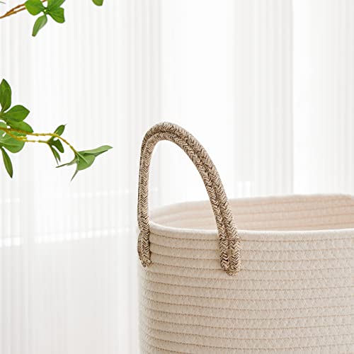 VIPOSCO Large Laundry Hamper, Tall Woven Rope Storage Basket for Blanket, Toys, Dirty Clothes in Living Room, Bathroom, Bedroom - 72L White & Brown - color: Brown, size: 72L