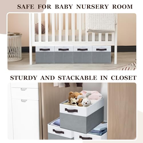 Criusia 12 Pack Large Storage Baskets for Shelves | Fabric Closet Organizers and Storage Bins with Handles for Home Organization | Decorative Collapsible Basket for Organizing Clothes Toy Nursery - color: White with Grey, size: 12pcs - Rectangular 14"x10"