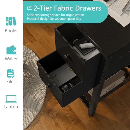 Lufeiya Computer Desk with Fabric Drawers, 40 Inch Reversible Gaming Desk for Small Space Home Office, Modern Simple Study Writing Table PC Desks for Bedroom, Black - color: Black, size: 40 inch