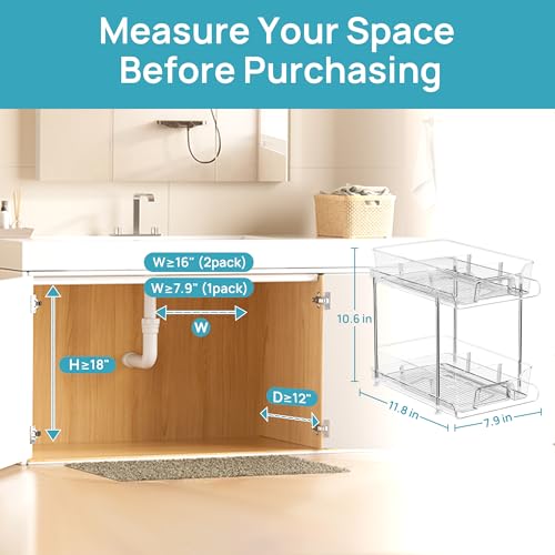 Vtopmart 4 Pack 2 Tier Bathroom Under Sink Organizers and Storage, Clear Kitchen Pantry Organization, Pull Out Medicine Cabinet Organizer with Movable Dividers - color: Transparent, size: S-Divided (4 Pack)