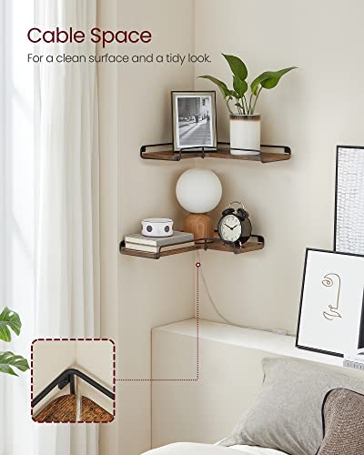 VASAGLE Corner Shelf Wall Mount Set of 2, Floating Shelves, Small Wall Shelf for Decor Storage, for Living Room Bedroom Kitchen Bathroom, Rustic Brown and Black ULLS831B01 - color: Rustic Brown + Black