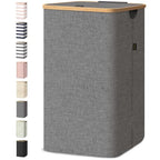 BALEINE Laundry Hamper with Lid, Tall Laundry Baskets with Bamboo Pull Handles, Large Laundry Bin with Internal Support (18 Gal/70L, Grey) - color: Grey, size: 70 liters