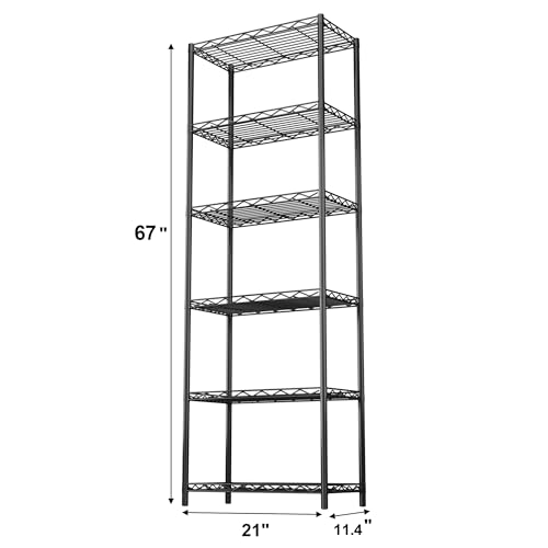 HOMEFORT 6-Tier Storage Shelves, Heavy Duty Metal Storage Rack, Wire Shelving Unit Organizer Rack for for Pantry Closet Kitchen Laundry (21”Wx11.4”Dx67”H,Black) - color: Black, size: 21"W x 11"D x 67"H