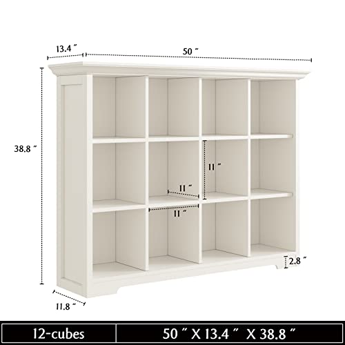 OSCHF Wooden Cube Bookcase with Base - Modern 3 Tiers Floor Standing Open Shelf Cabinet for Home and Office, 12-Cube Lattice Bookshelf, Warm White - color: Warm White, size: 12-Cube